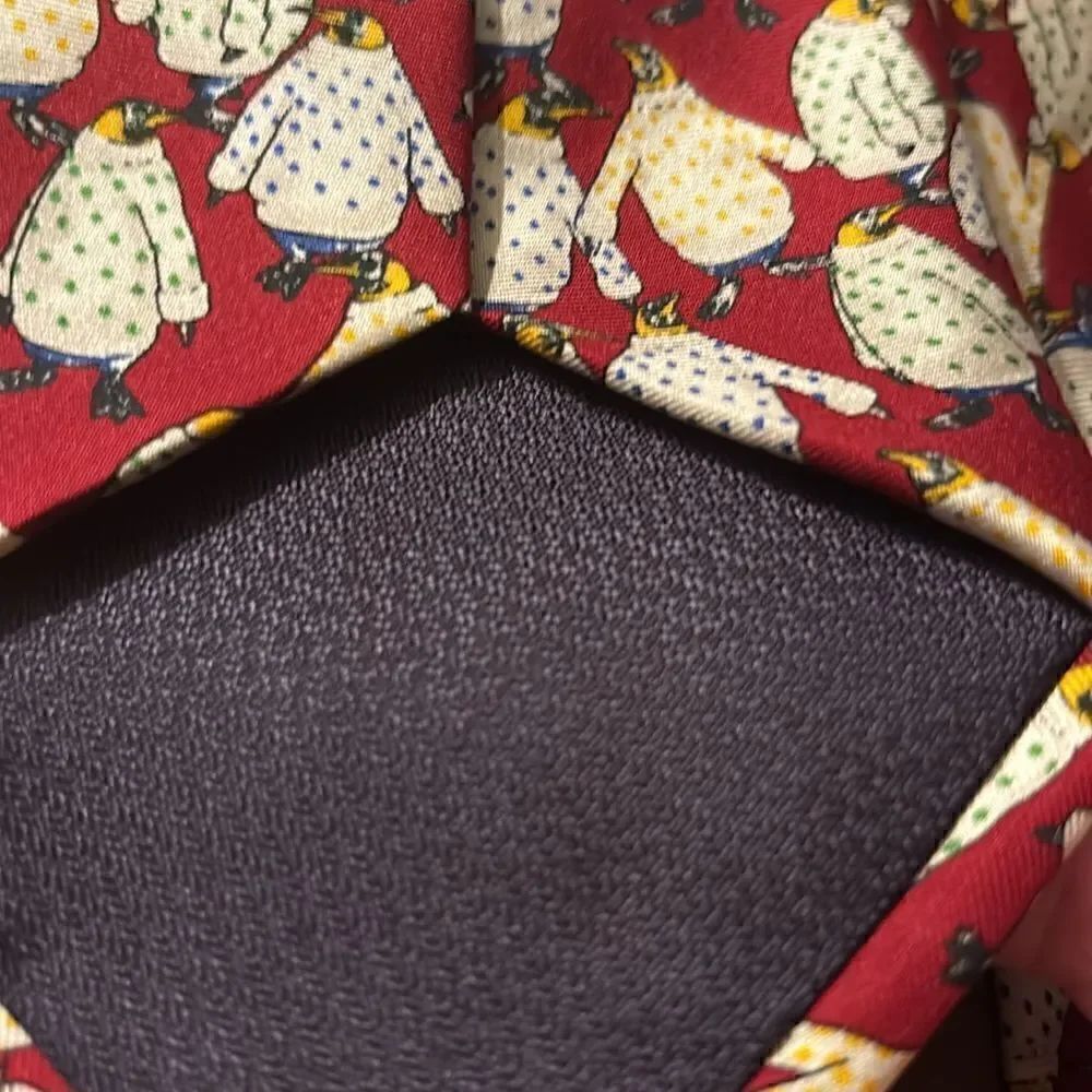 Paul Fredrick Tie Dressed Penguins 100% Italian Silk Wide 4" X 57" Usa — image 4 of 5